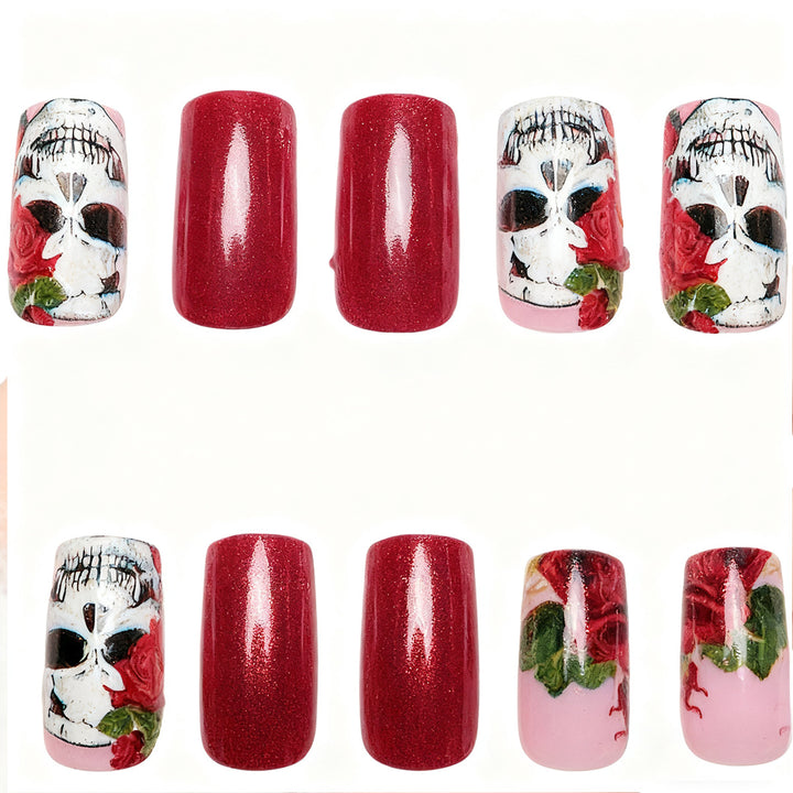 Artistic Nail Tips with Skull and Rose Pattern Stornfield