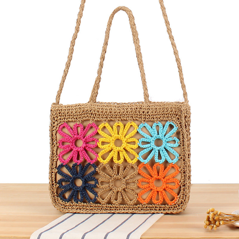Handcrafted basket bag with colorful flower design Stornfield
