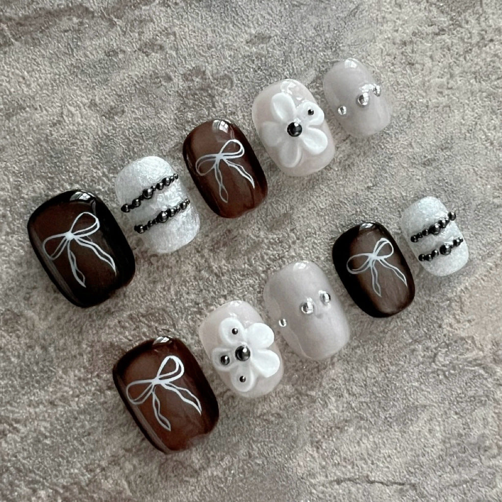Decorative Press-On Nail Art Set with Floral Accents 1790745969