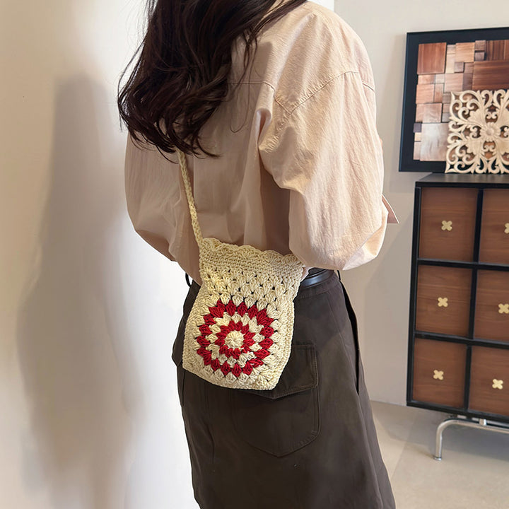 Boho Crochet Drawstring Bag
