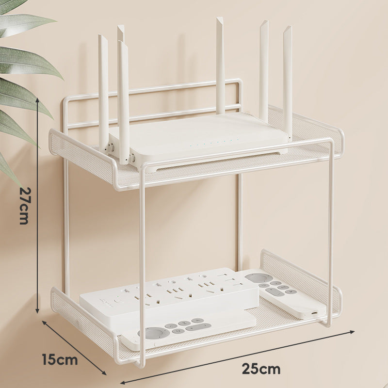 Wall-Mounted Two-Tier Ventilated Mesh Router and Power Strip Organizer