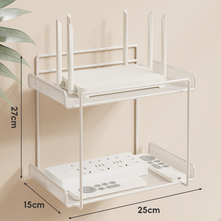 Wall-Mounted Two-Tier Ventilated Mesh Router and Power Strip Organizer