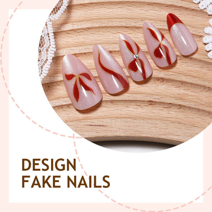 Acrylic nail set with elegant bow and glitter accents Stornfield