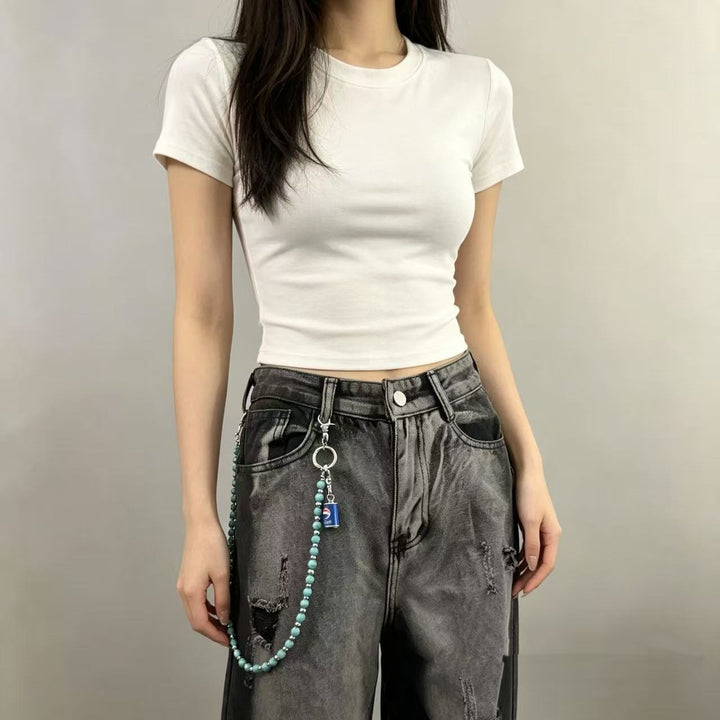 Cropped T-Shirt with Trendy Chain Pendant Stornfield