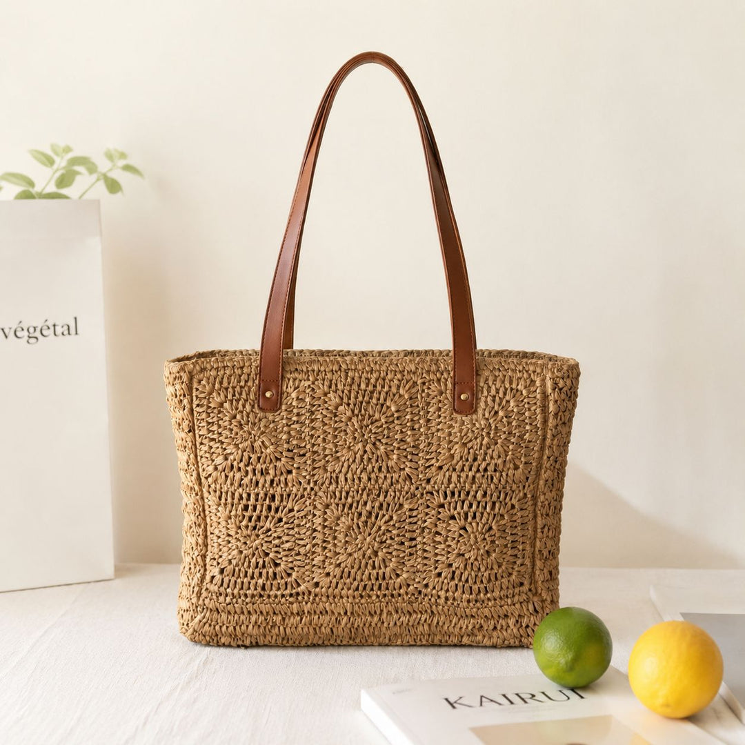Braided jute bag with leather handles Stornfield