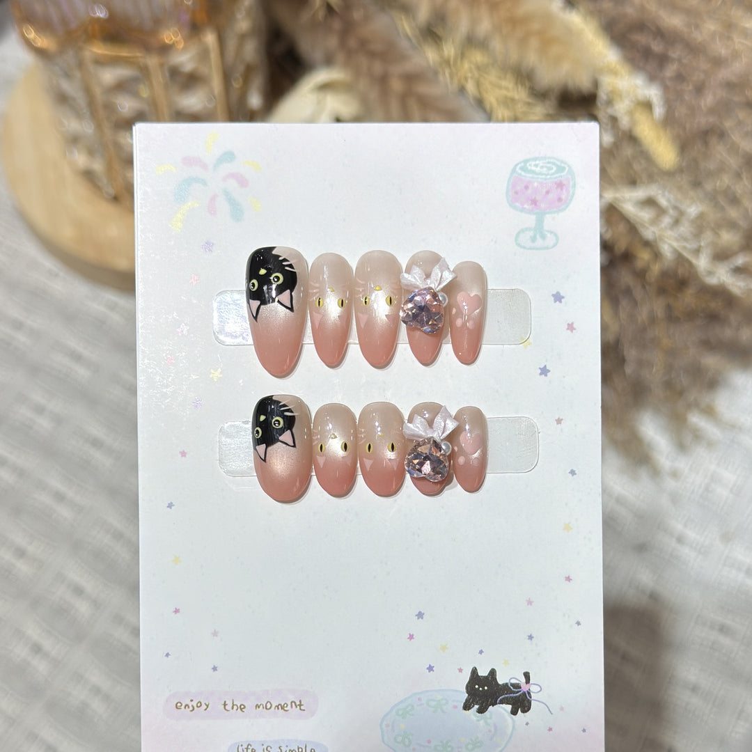 Whimsical Cat-Themed Press-On Nail Set Stornfield