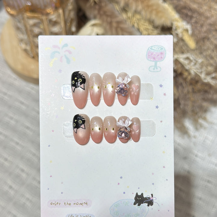 Whimsical Cat-Themed Press-On Nail Set Stornfield