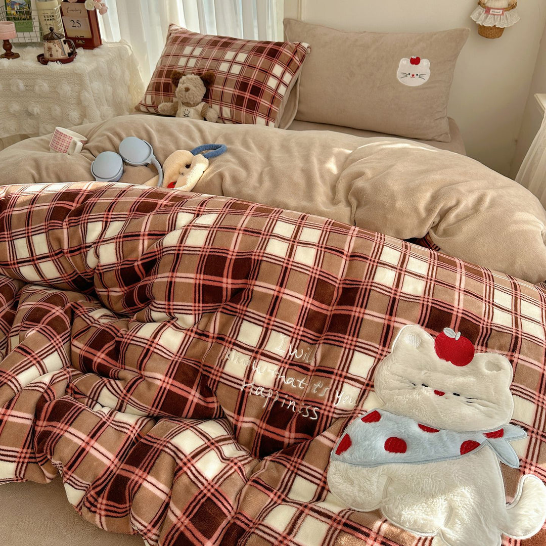 Plush Cartoon-Themed Duvet Cover Set