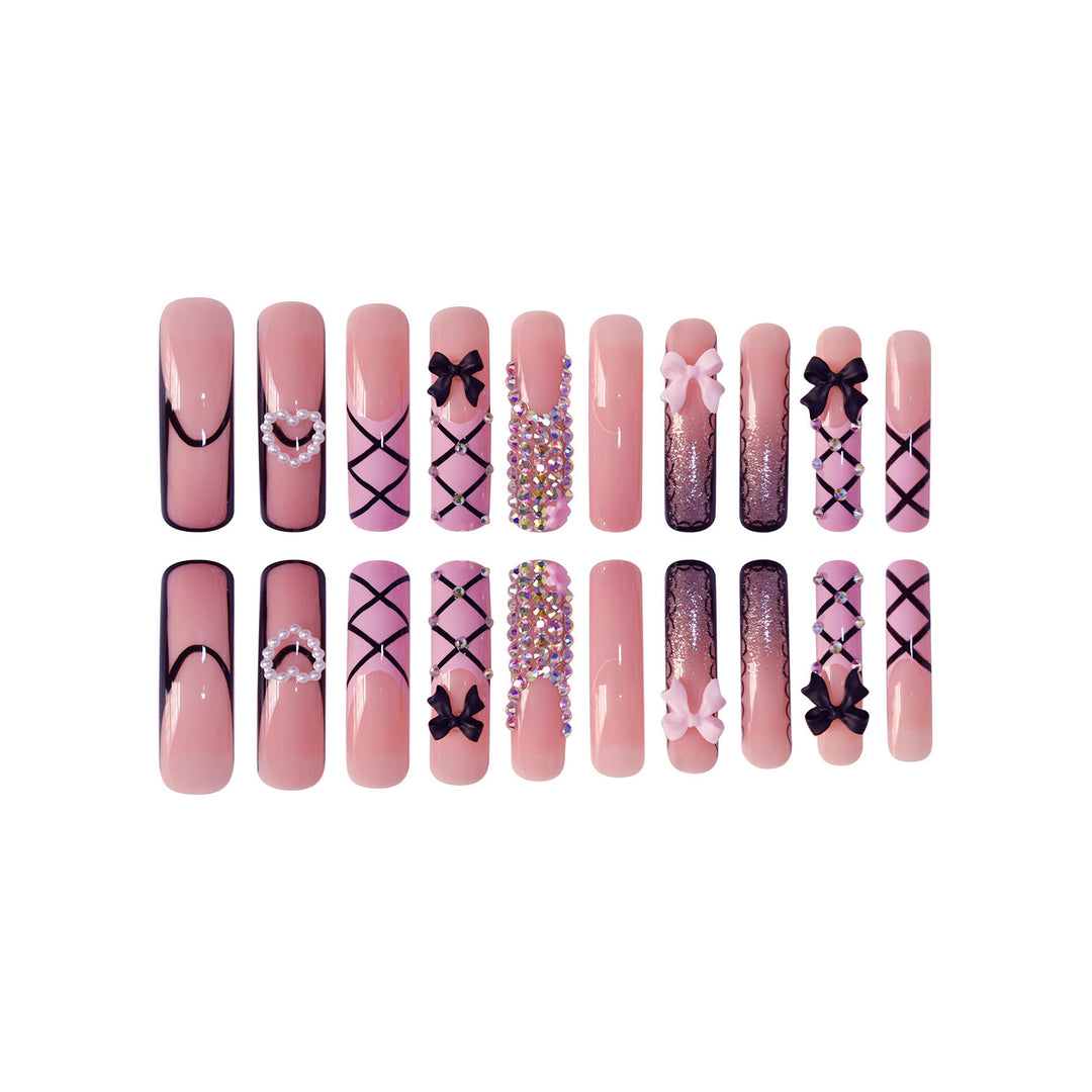 Luxury Nail Art Set with Rhinestone and Bow Accents Stornfield