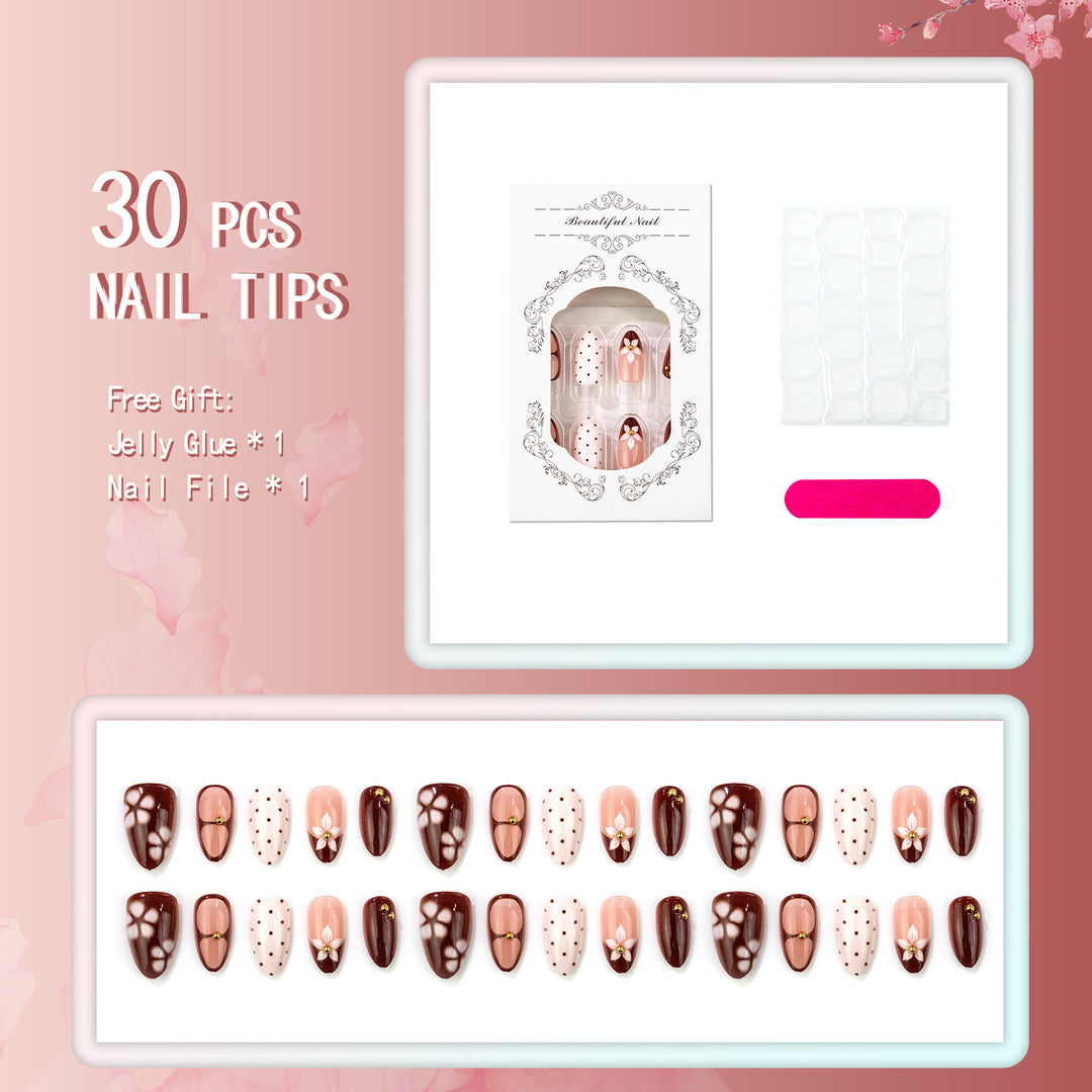 Decorative Press-On Nail Art Set with Floral Accents