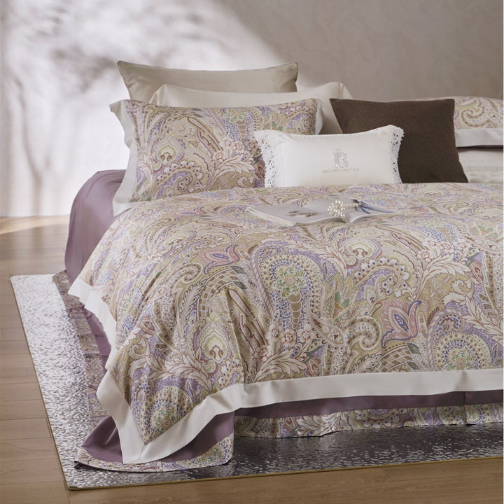 Floral Cotton-Sateen Duvet Cover Set with Tailored Hem and Euro Shams