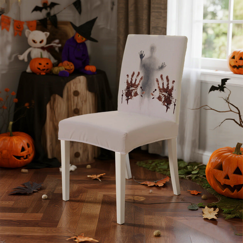 Elastic chair cover with spooky eye back print for dining chairs