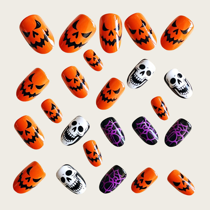 Halloween Artificial Nails in Creative Pumpkin and Skull Design Stornfield