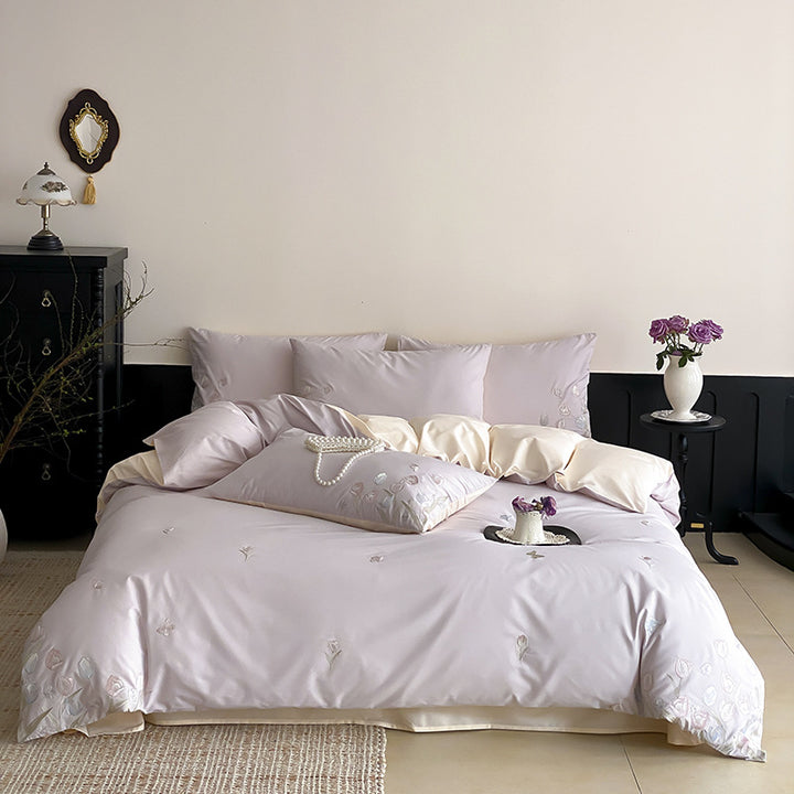 Luxury Cotton-Sateen Embroidered Floral Duvet Cover and Sham Set