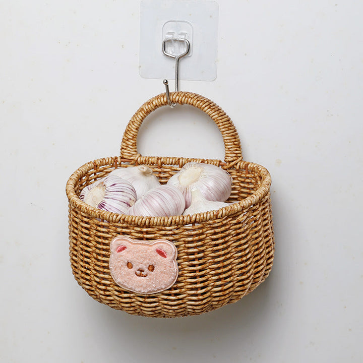 Handwoven Decorative Storage Basket with Cute Bear Emblem Stornfield