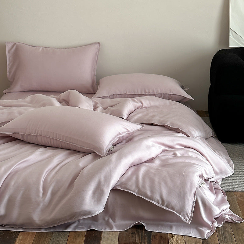 Silk-Feel Satin Duvet Cover and Pillowcase Bedding Set