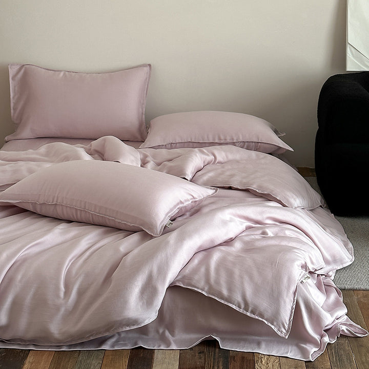 Silk-Feel Satin Duvet Cover and Pillowcase Bedding Set
