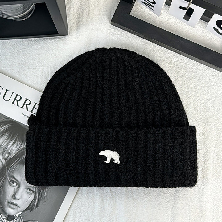 Thick Knit Bear Patch Beanie
