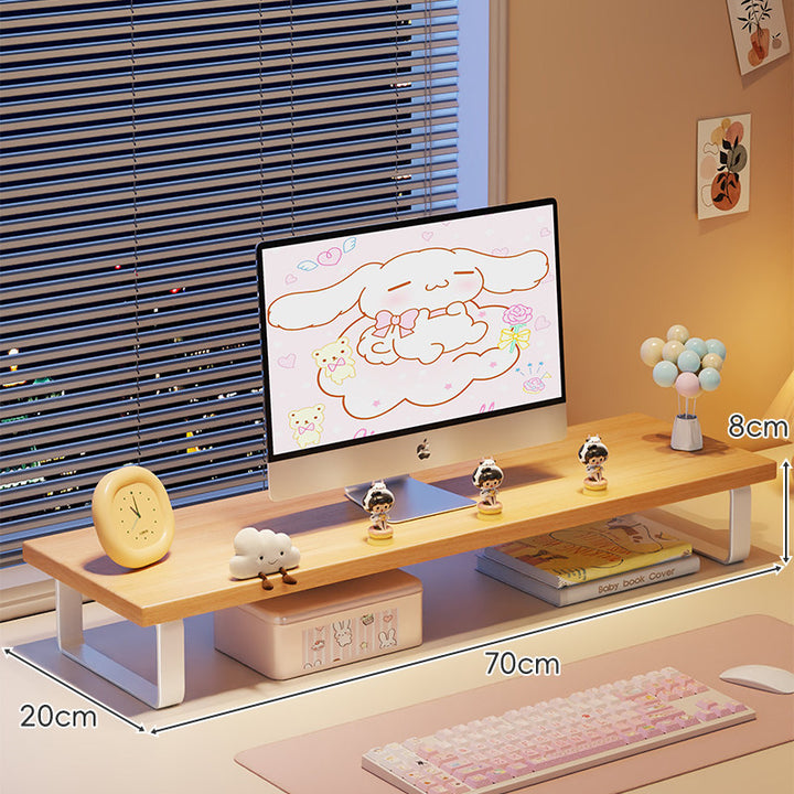 Elevated Monitor Riser Stand with Wood-Effect Top Metal Frame and Under-Shelf Storage