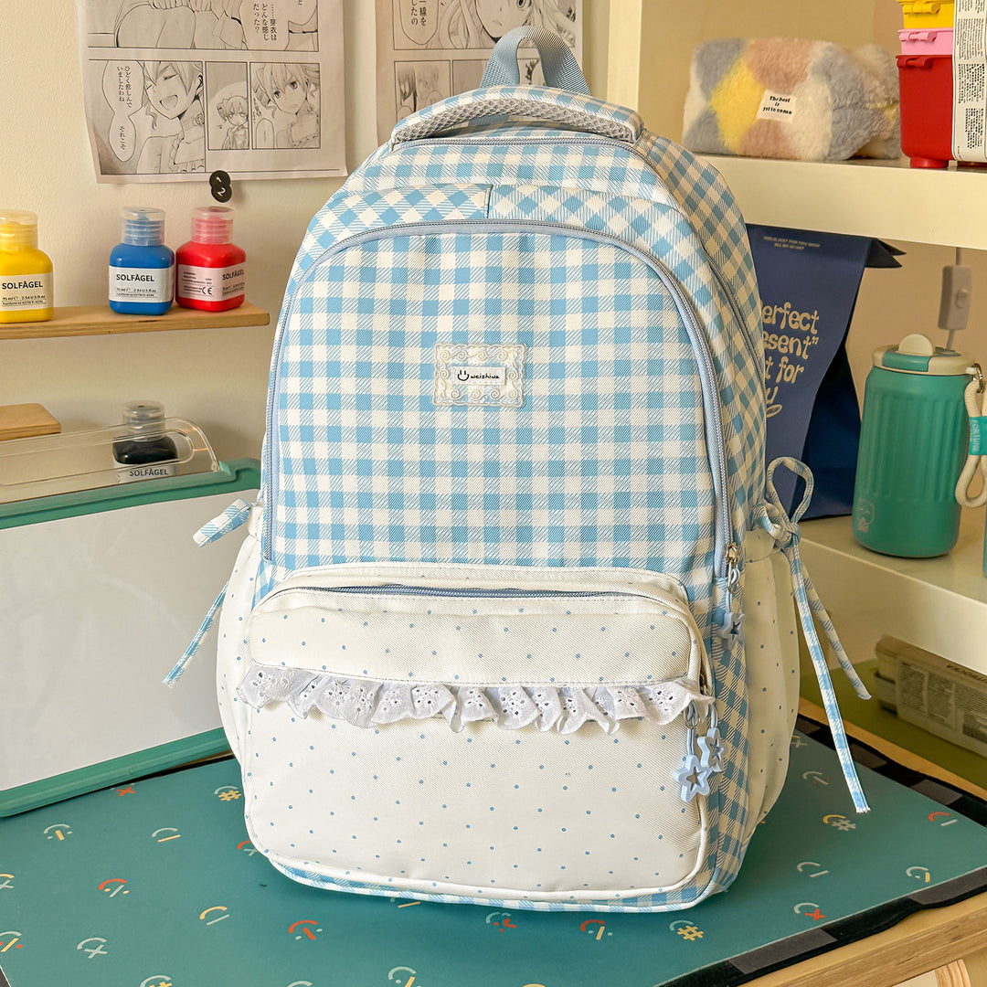 Playful Gingham Patterned School Backpack Stornfield