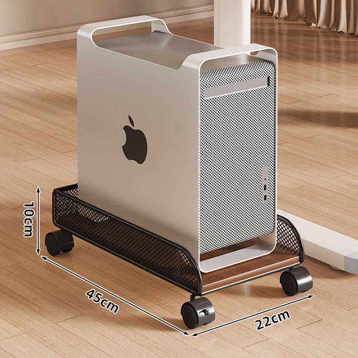 Mobile Desktop CPU Tower Stand with Mesh Side Guards Wooden Base and Locking Casters