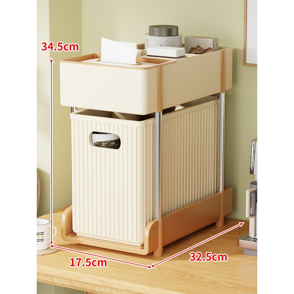 Slim Stackable Two-Tier Plastic Storage Bin Organizer with Removable Baskets