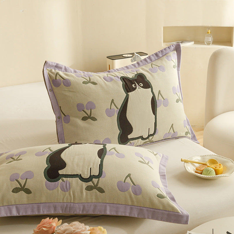 Children's and Youth Pillowcase Set with Cute Pet Design, Heart Print and Button Closure