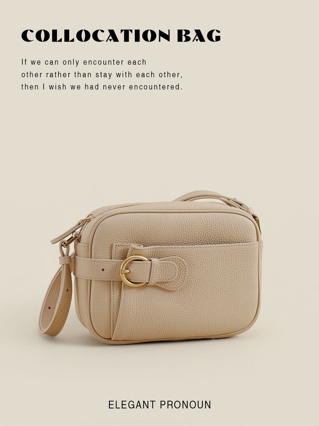 Pebbled Vegan Leather Camera Crossbody Bag with Decorative Buckle & Front Slip Pocket