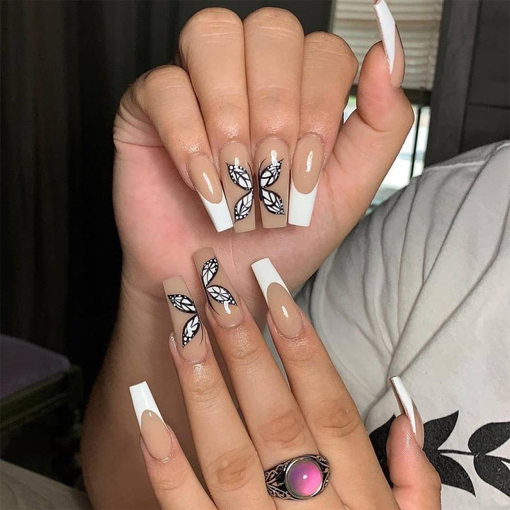 Artful Nail Extensions with Marbled Leaves Stornfield