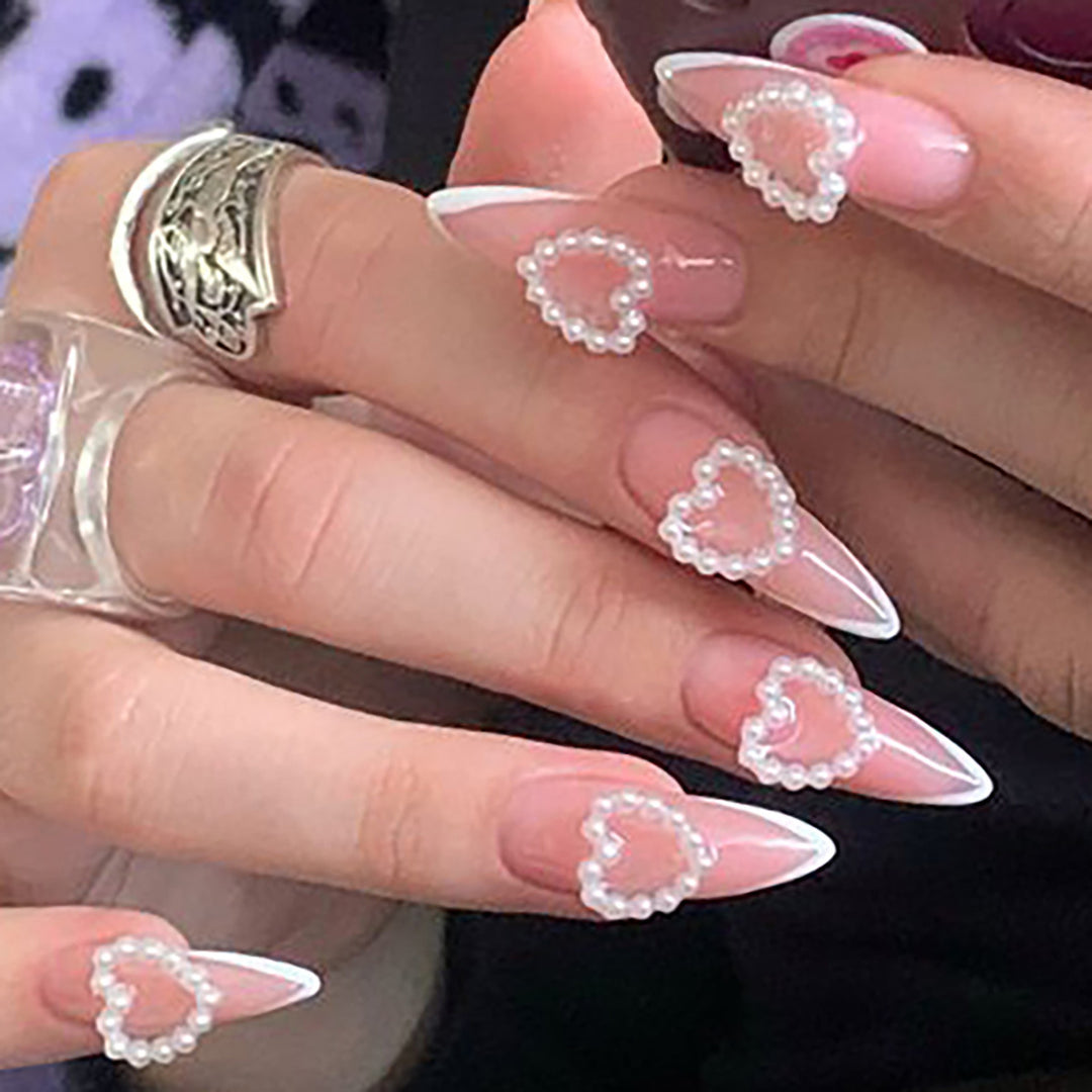 Heart-Design Press-On Nails with Pearl Accents Stornfield