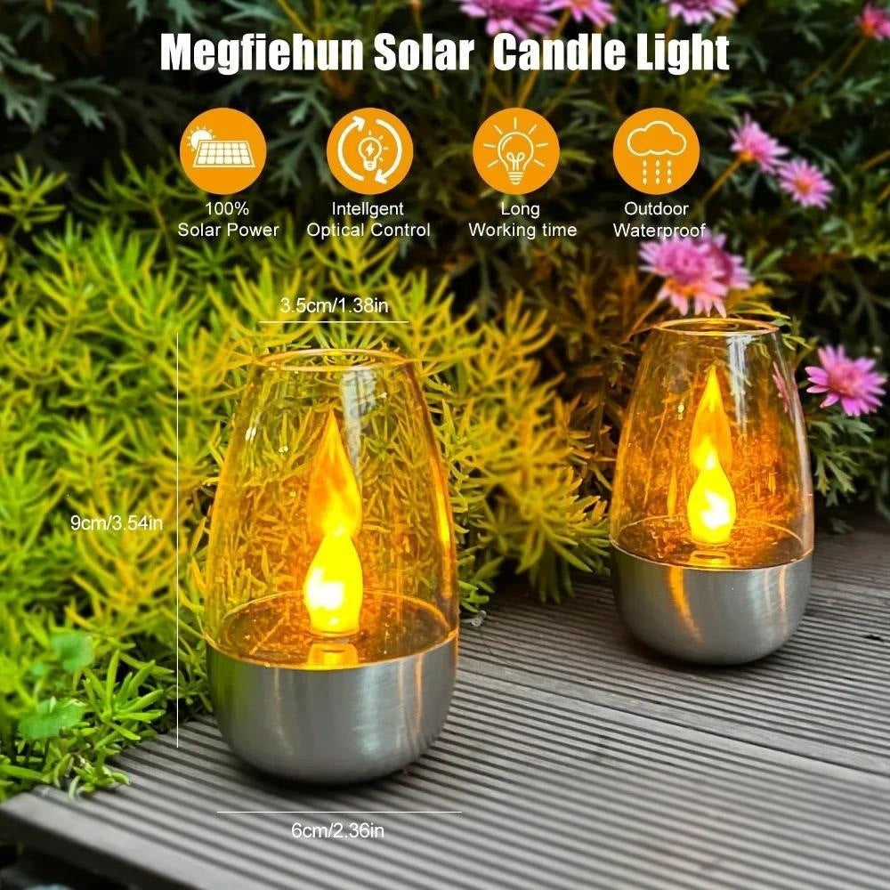 LED Flameless Glass Votive Lantern Pair With Realistic Flicker Flame And Metal Base Stornfield