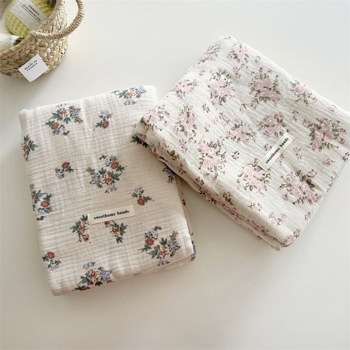 Unisex Cotton Muslin Blanket with Floral Design and Ruffle Details Stornfield