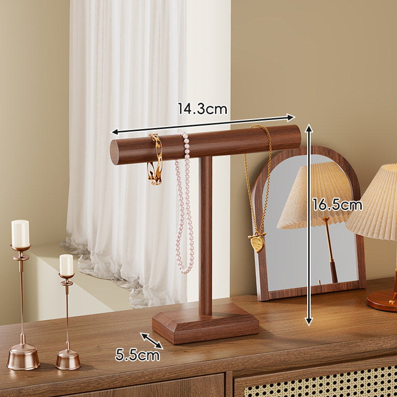 Wooden T-Bar Jewelry Organizer for Necklaces and Bracelets with Weighted Square Base