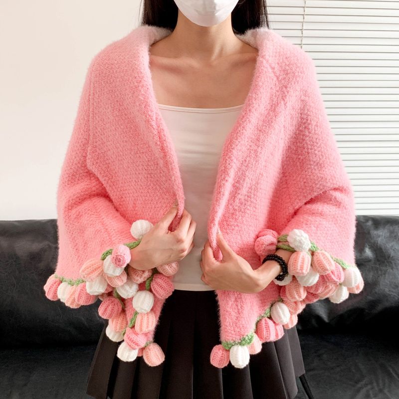 Poncho with Colorful Pom Pom Trim Stornfield