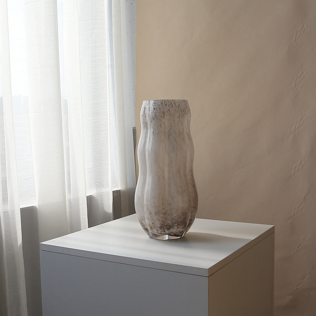 Handblown Textured Decorative Glass Vase with Organic Curved Silhouette Stornfield