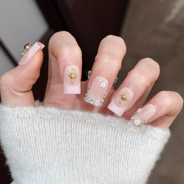 Decorative Floral and Gem Accented Press-On Nail Art Set