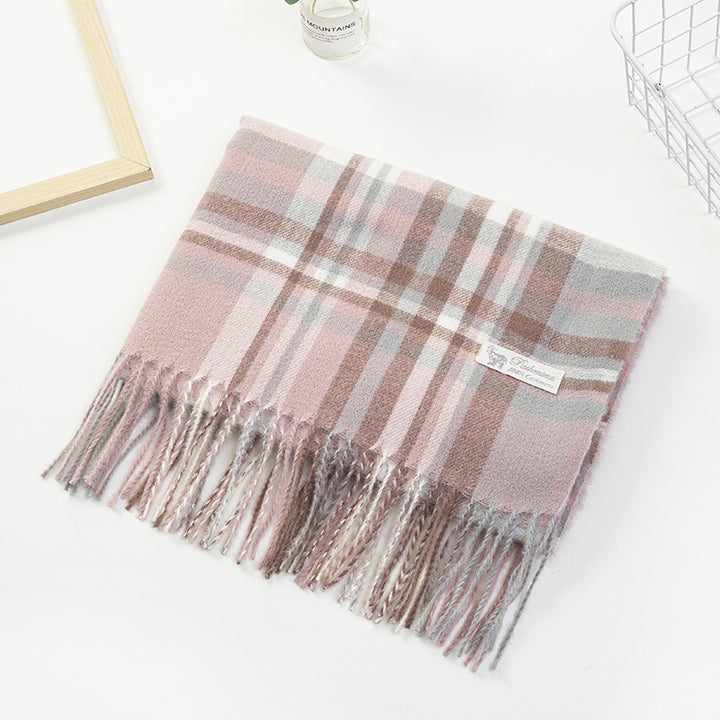 Women Plaid-Fringe Scarf made of soft material Stornfield