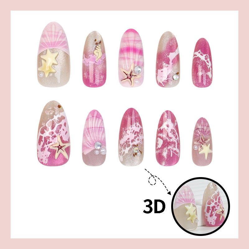 Artificial nail set with maritime shell and star pattern Stornfield