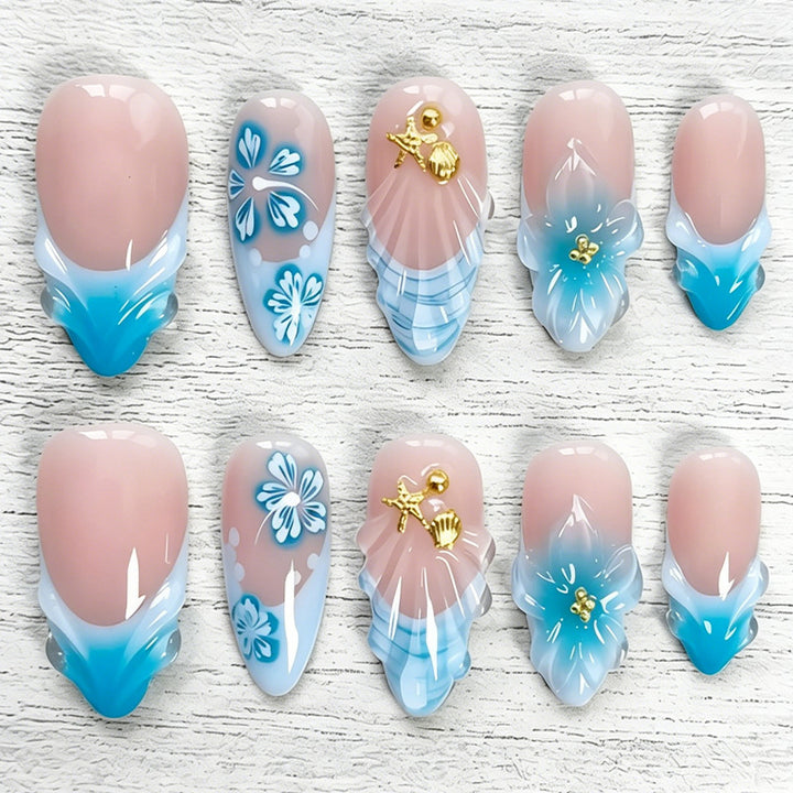 Fake nails set with elegant floral accents Stornfield