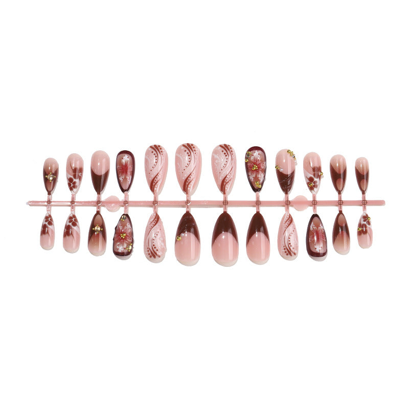 Decorative Press-On Nail Set with Intricate Floral and Ombre Design Stornfield