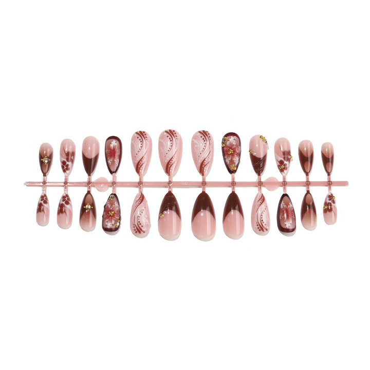 Decorative Press-On Nail Set with Intricate Floral and Ombre Design Stornfield