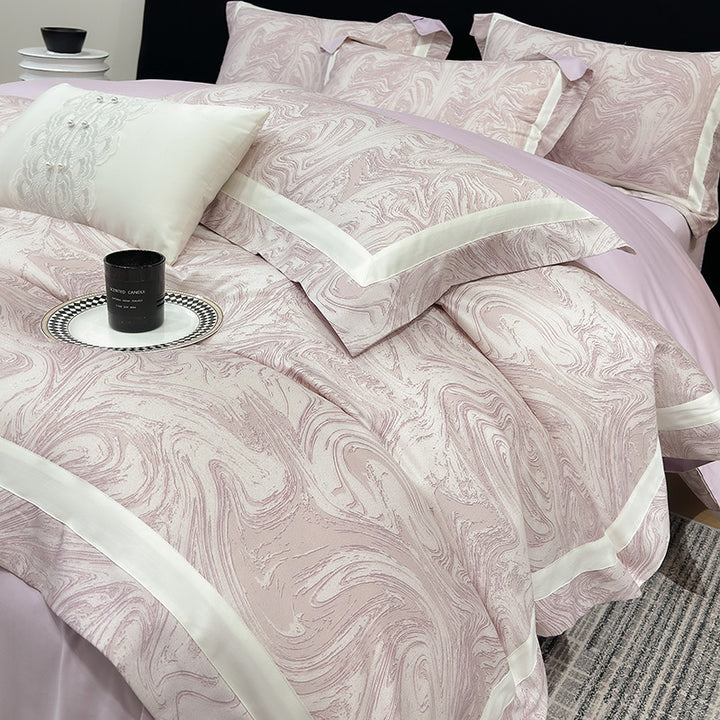 Luxury Marble-Print Cotton Duvet Cover and Pillowcase Set