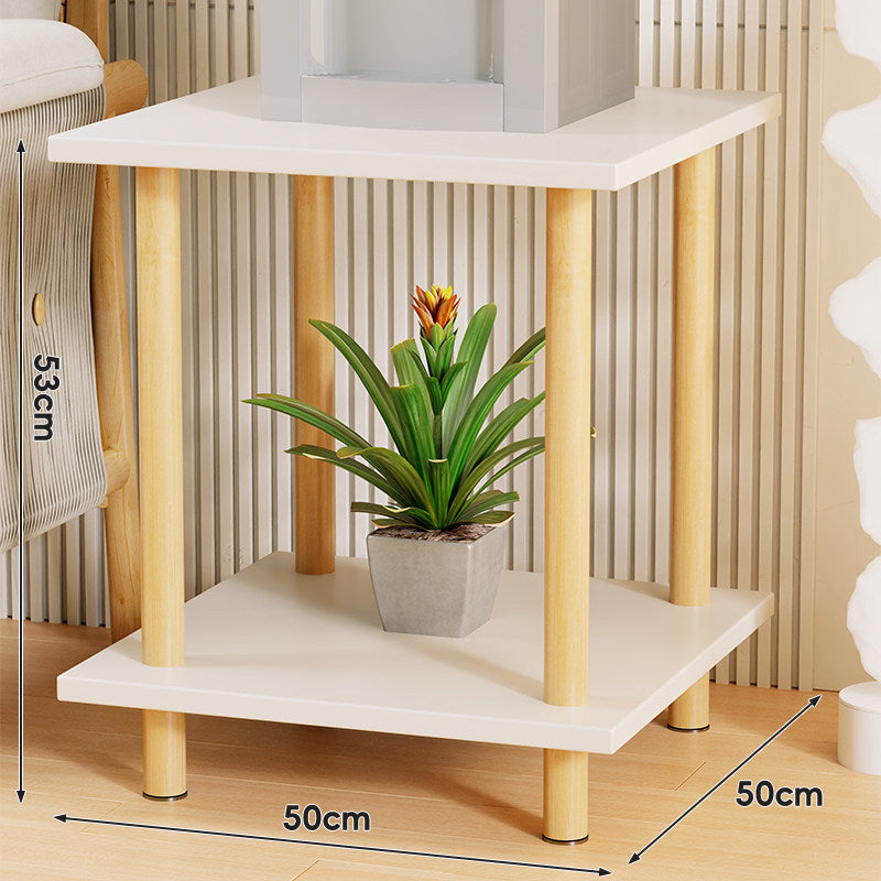 Tiered Square Side Table Plant Stand with Natural Wood Legs