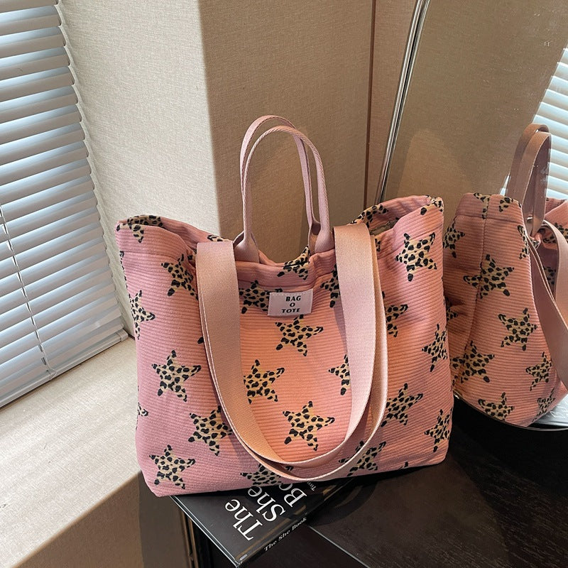 Star-Patterned Canvas Tote Bag