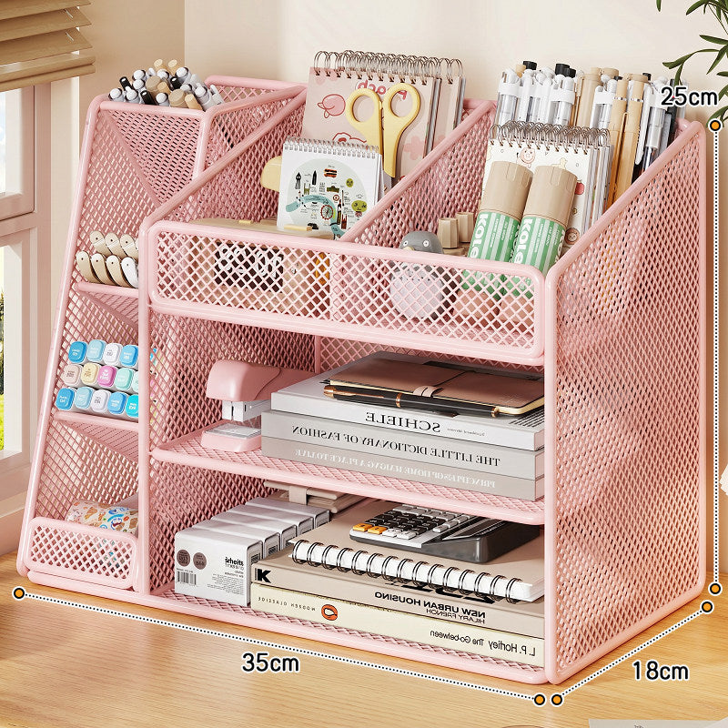 Slanted Mesh Desktop Multi-Compartment Stationery and Document Organizer