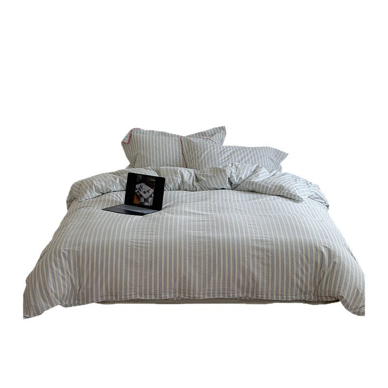 Striped Cotton-Linen Duvet Cover and Pillowcase Set with Brushed Soft Breathable Weave