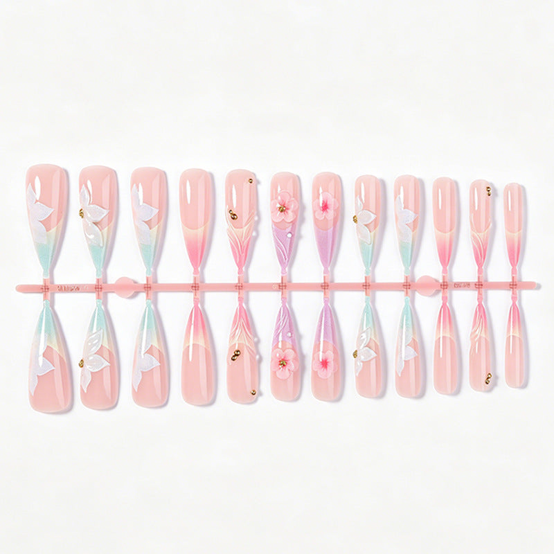 Elegant Artistic Press-On Nail Set with Floral Designs Stornfield