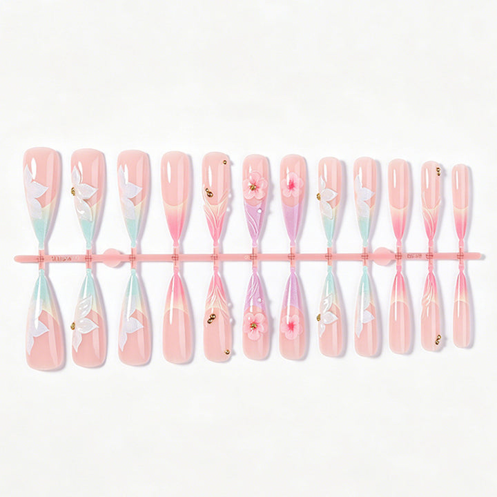 Elegant Artistic Press-On Nail Set with Floral Designs Stornfield