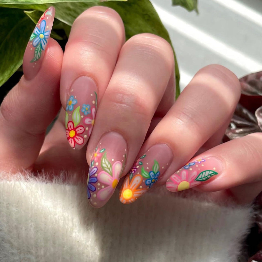 Nail art set with colorful flower designs Stornfield