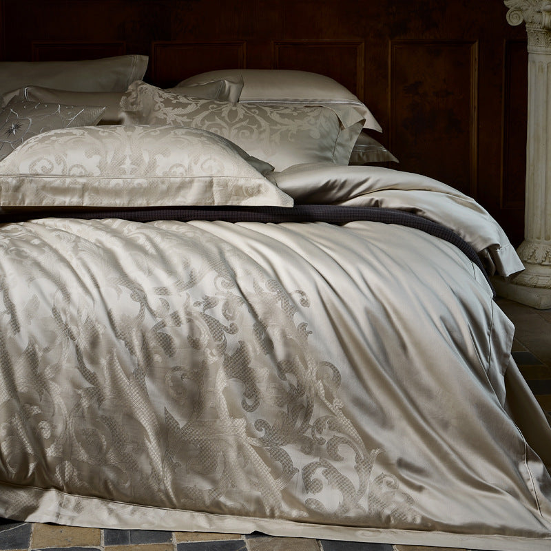 Luxury Jacquard Damask Cotton-Sateen Duvet Cover Set with Envelope Pillow Shams